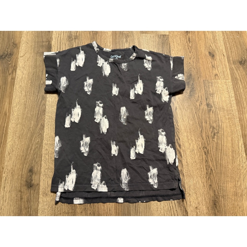 Cat & Jack Shirts Girls Size S 6/7 Black Short Sleeve Abstract Paint Stroke